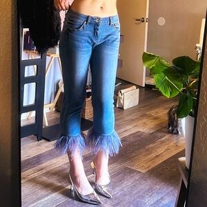 Vera Cristina Vintage jeans/pants (1991 Summer Collection) with fur/feather trim
